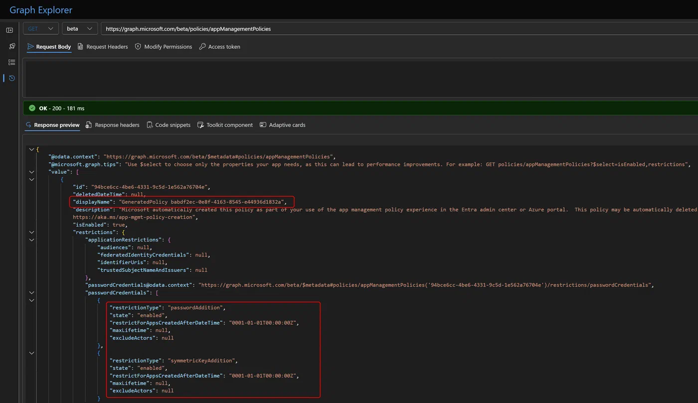 Screenshot showing Entra application policies for secrets and certificates (step 5)