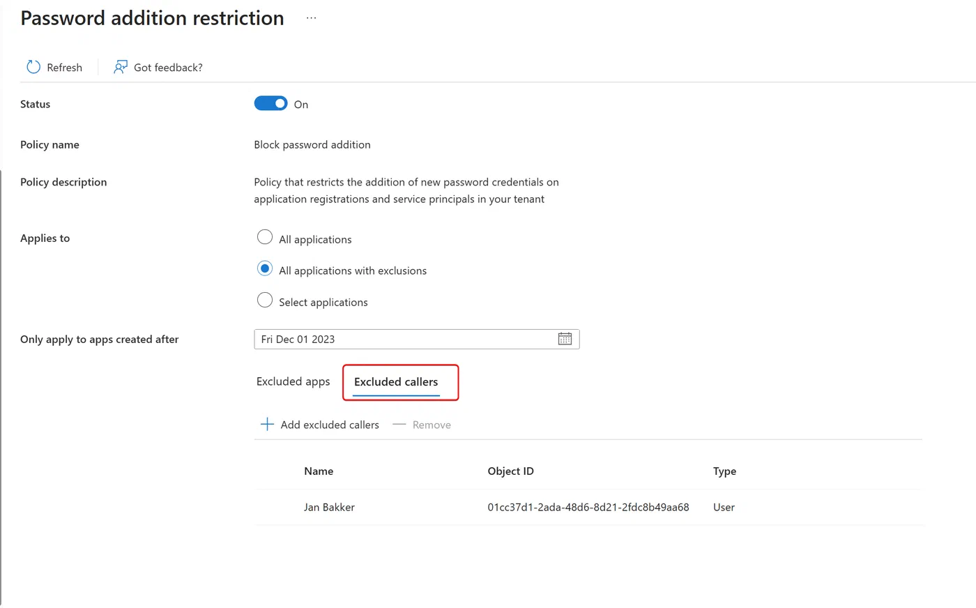 Screenshot showing Entra application policies for secrets and certificates (step 8)