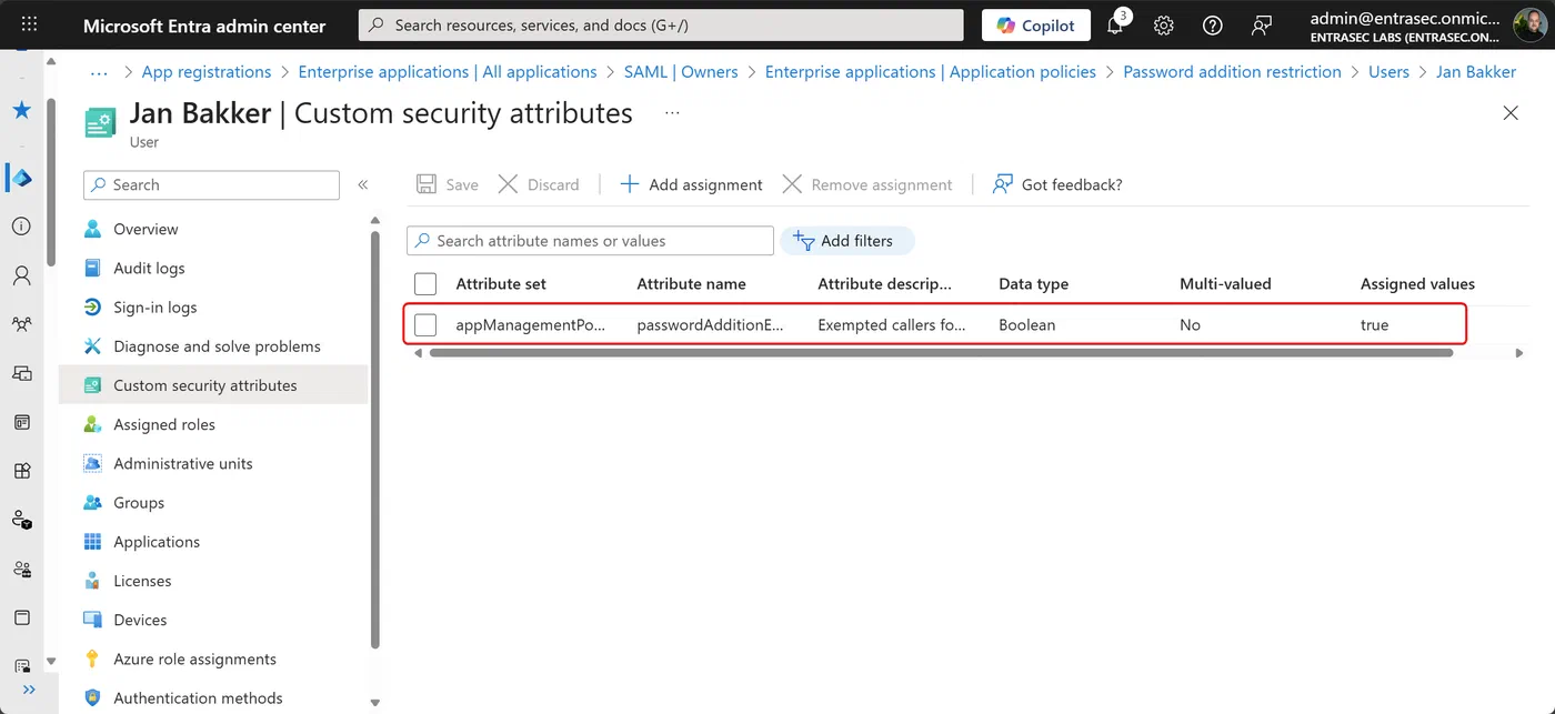 Screenshot showing Entra application policies for secrets and certificates (step 10)