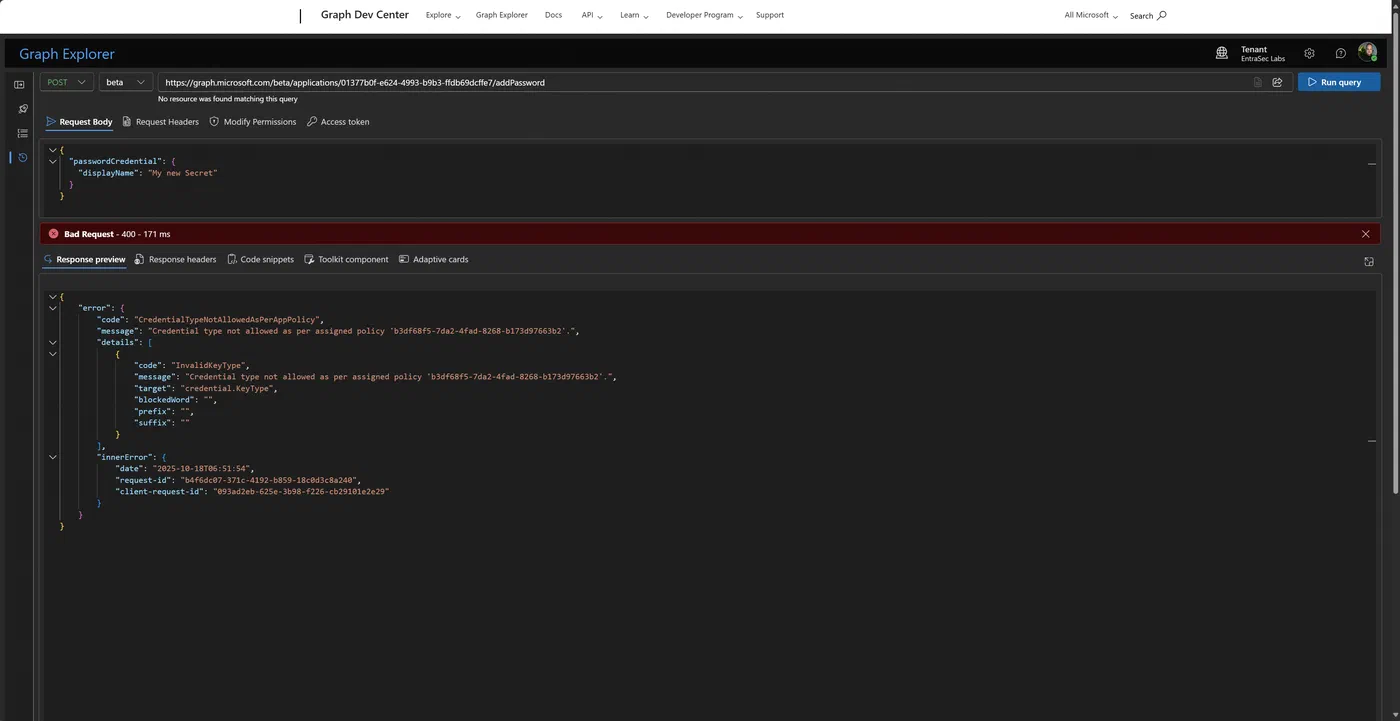 Screenshot showing Entra application policies for secrets and certificates (step 11)
