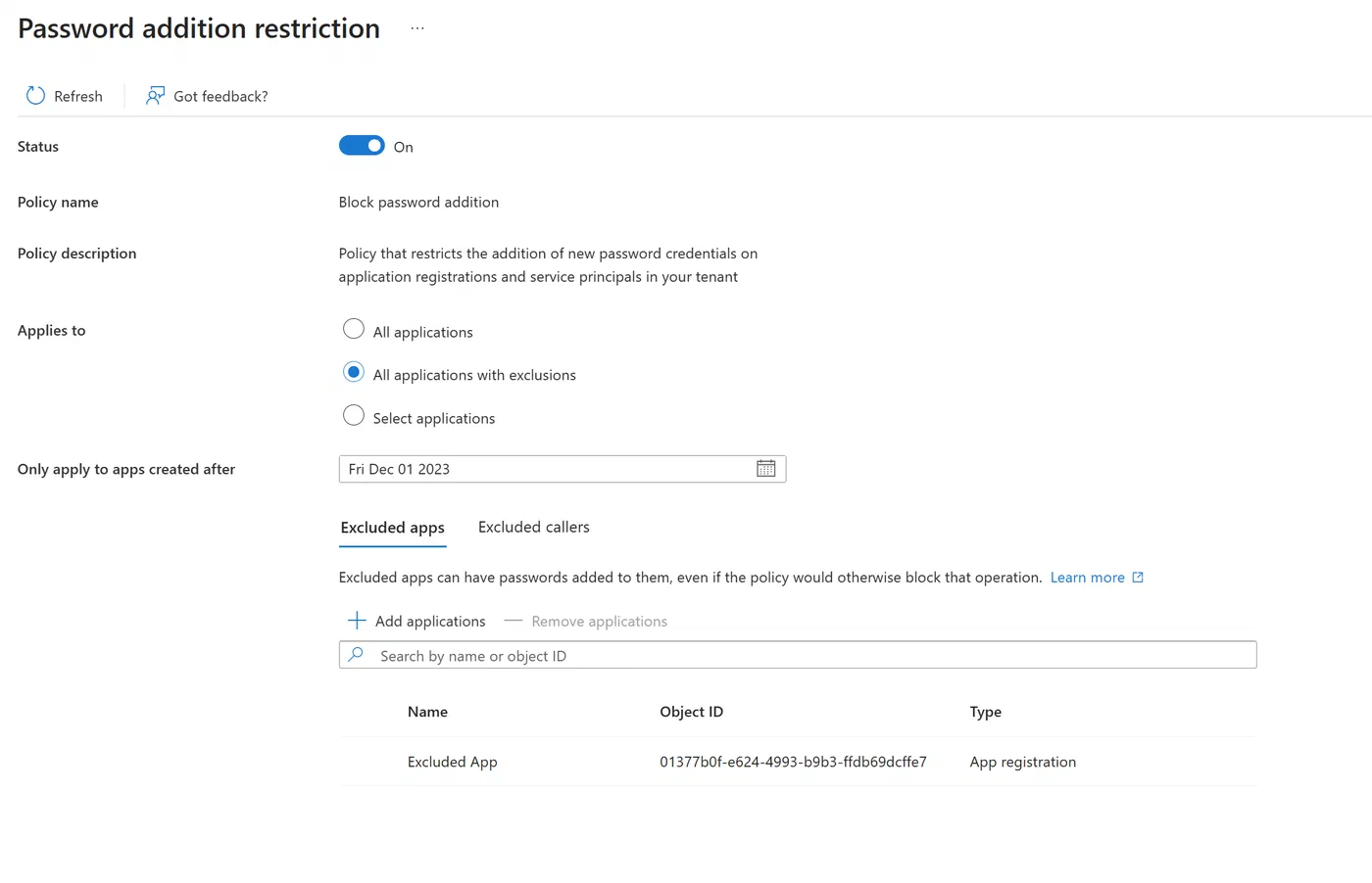Screenshot showing Entra application policies for secrets and certificates (step 13)
