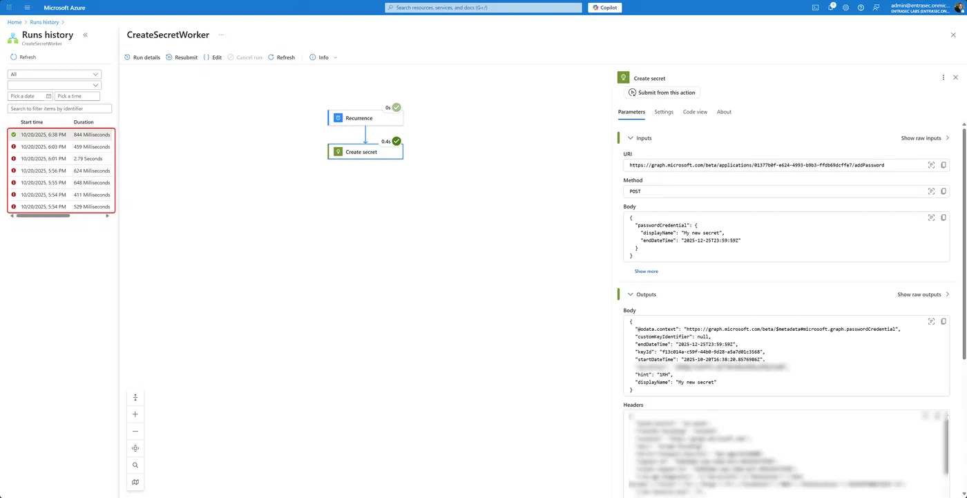 Screenshot showing Entra application policy bug investigation (step 7)