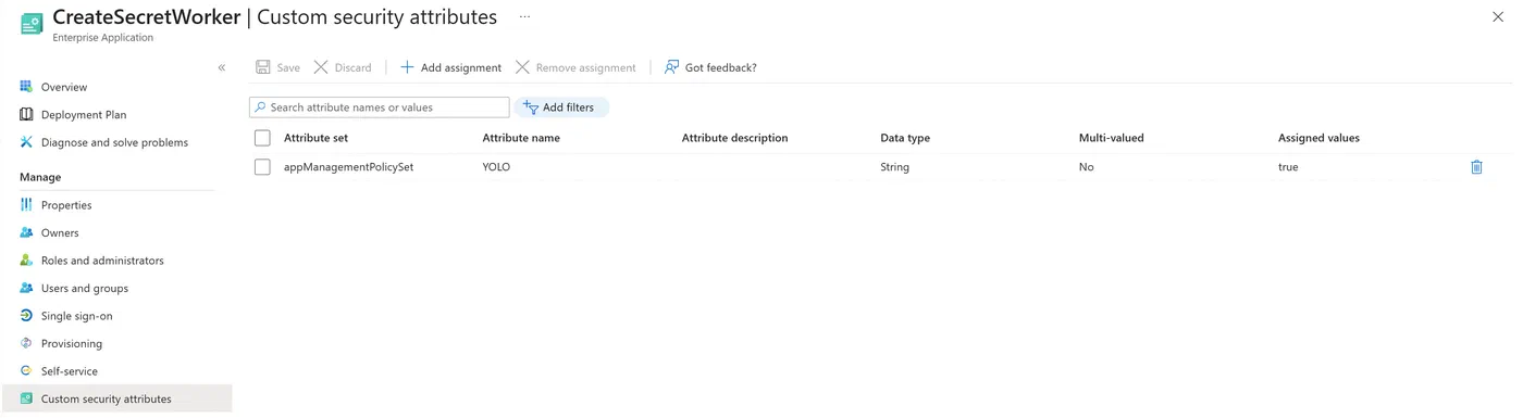 Screenshot showing Entra application policy bug investigation (step 6)