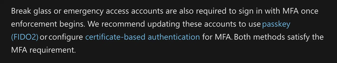 Mandatory MFA guidance for emergency access accounts
