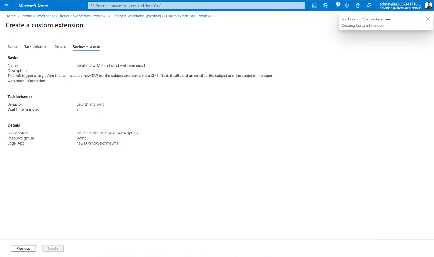 Screenshot related to Create new Custom extension (Logic App)