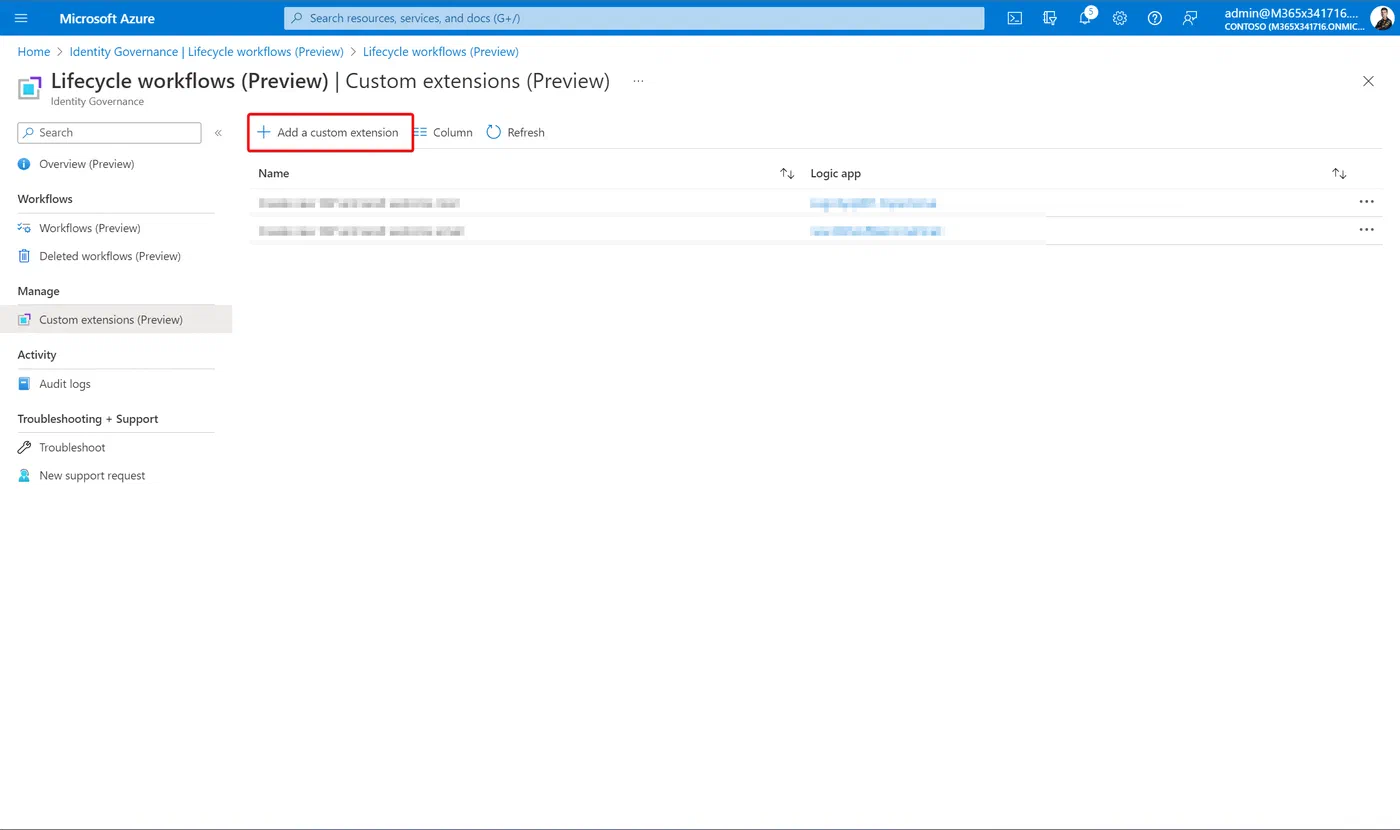 Screenshot related to Create new Custom extension (Logic App)