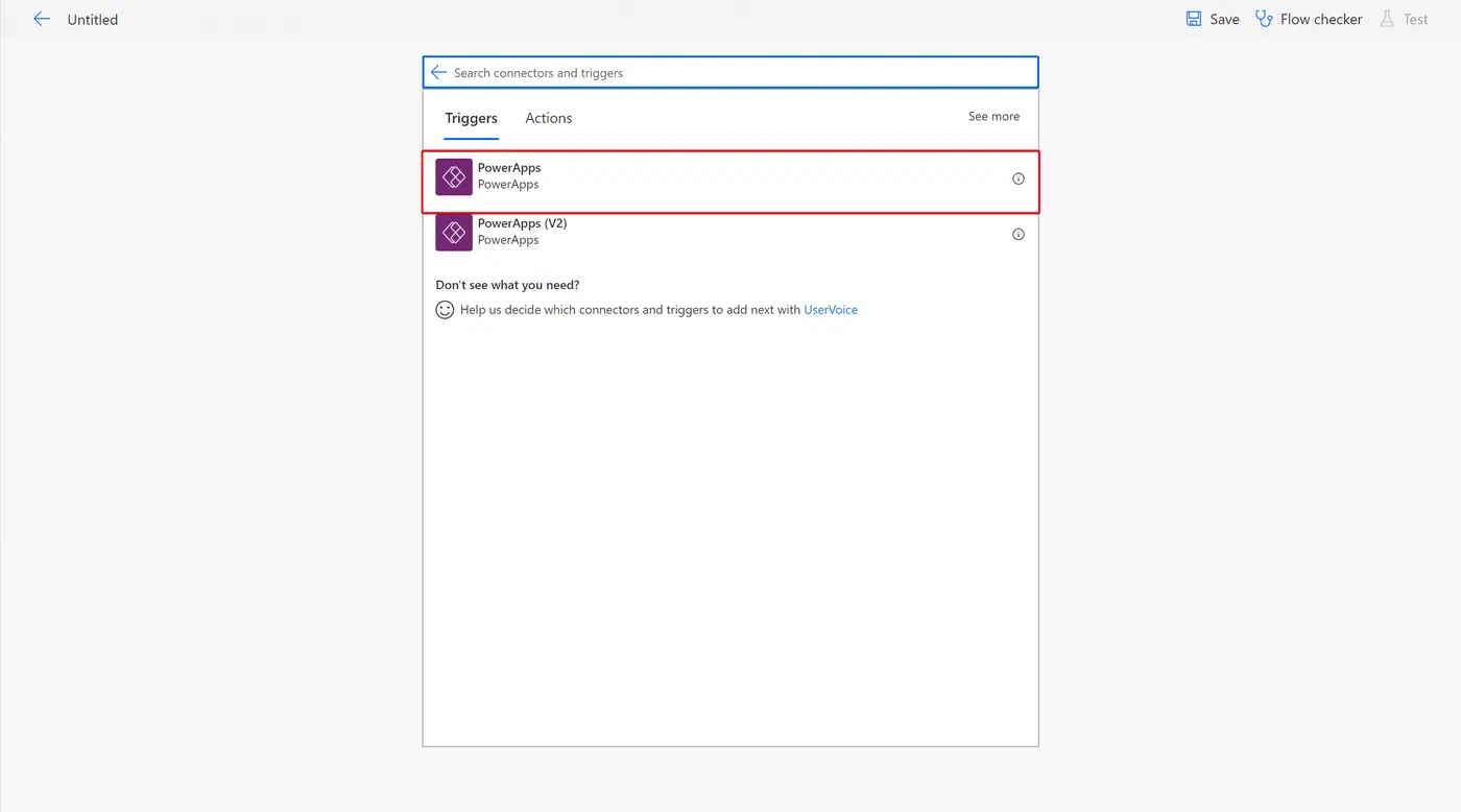 Power Automate flow with the PowerApps trigger selected