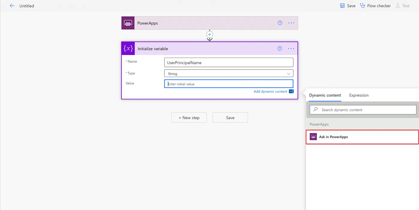 Power Automate variable action for the user’s principal name