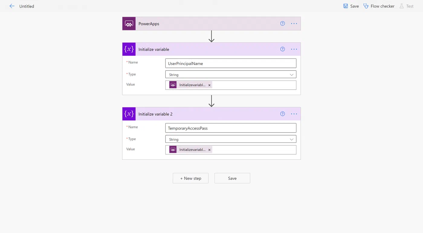 Power Automate variable action for the Temporary Access Pass value
