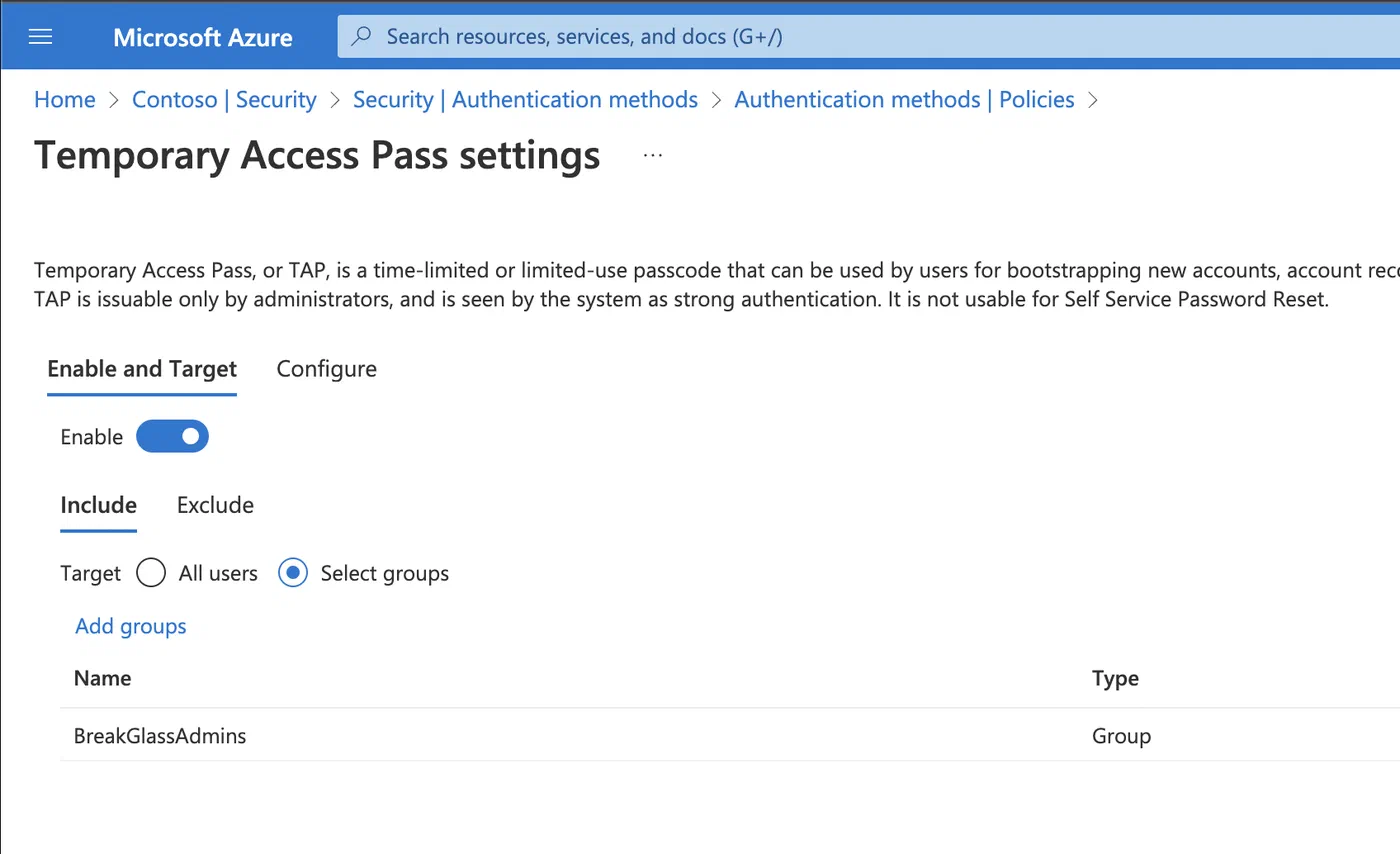 Screenshot related to 2. Allow FIDO2 and Temporary Access Pass