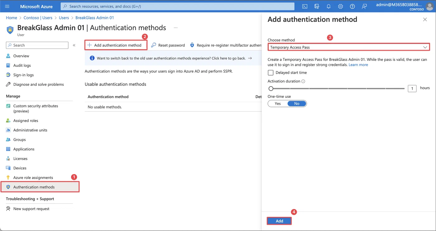 Screenshot related to 3. Create a new Temporary Access Pass