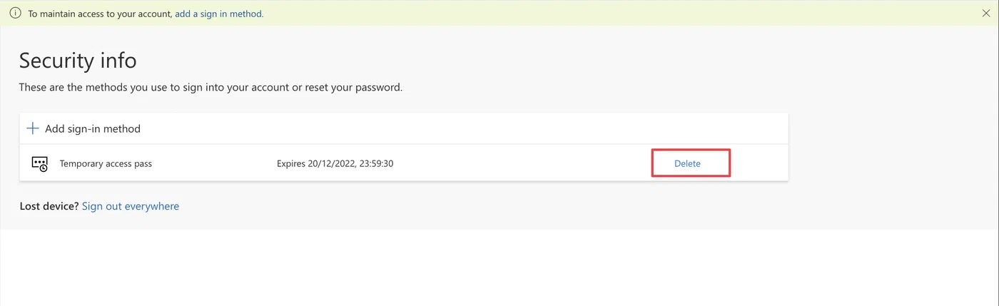 Screenshot related to 4. Use the Temporary Access Pass to register the FIDO2 key