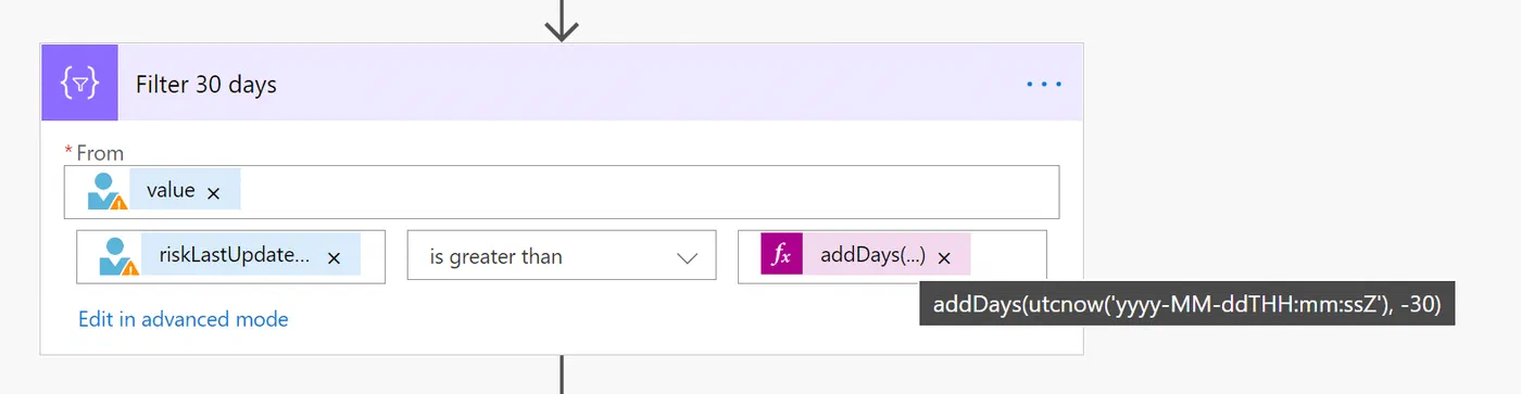 Power Automate filter using the risky user’s last update time