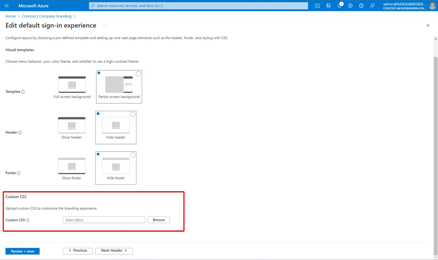Azure AD sign-in page preview after removing the background overlay