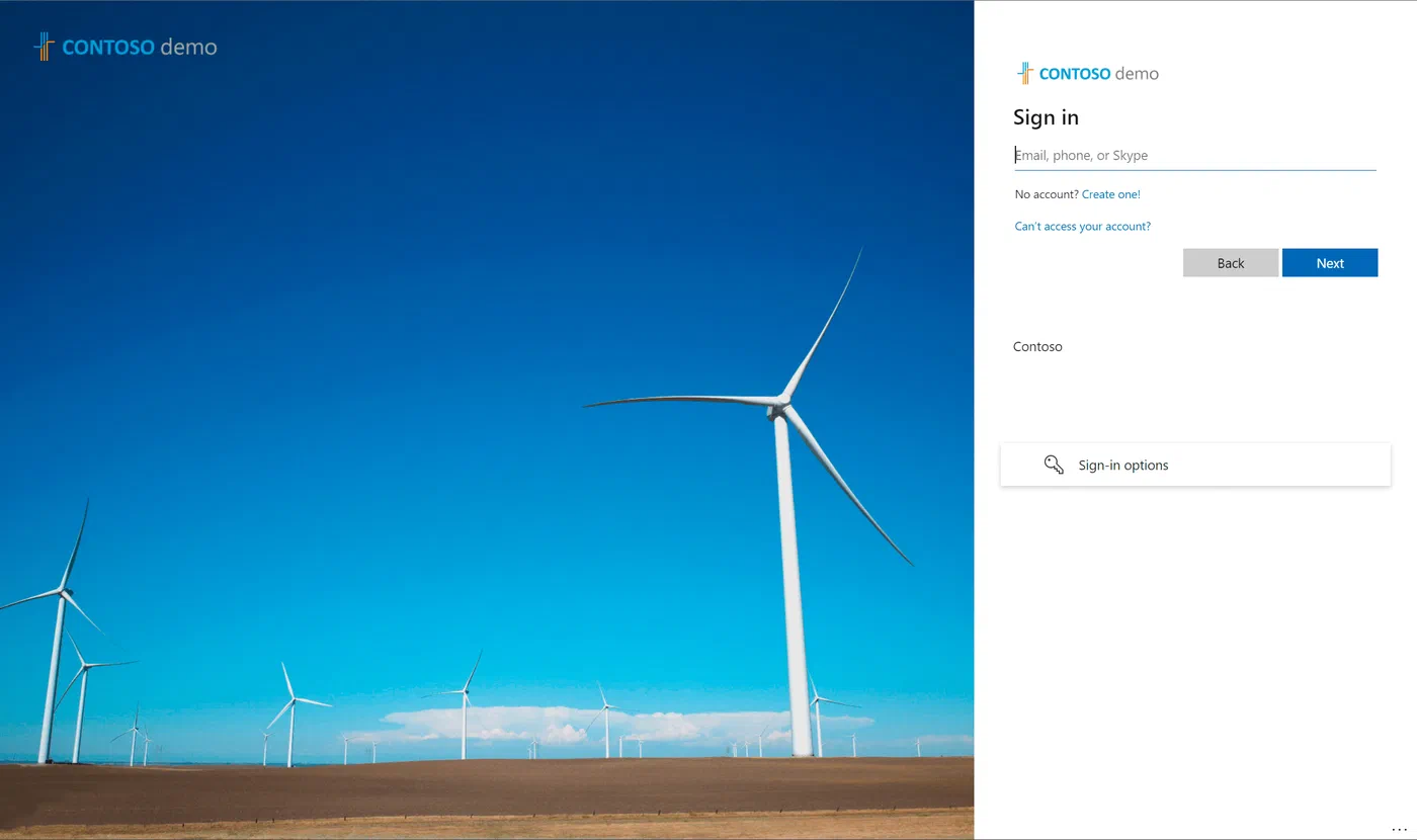 Company-branded Azure AD sign-in page with the overlay set to zero