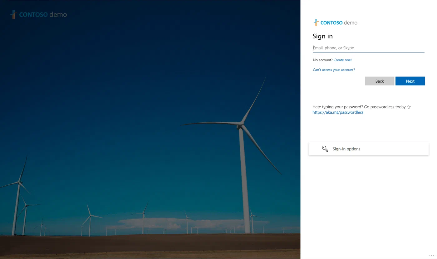 Company-branded Azure AD sign-in page with the default overlay