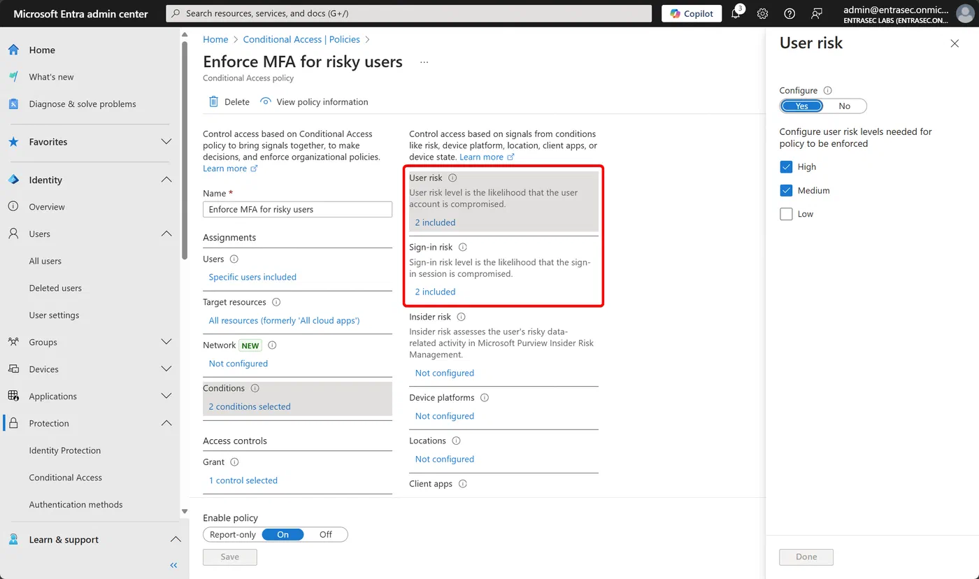 Screenshot 2 from Conditional Access risk policies. Don’t get fooled!
