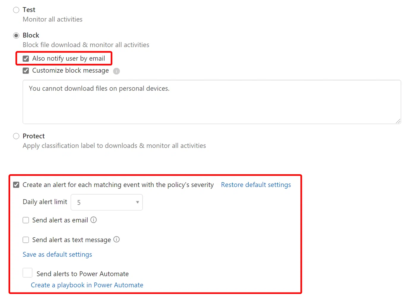 Cloud App Security alert settings for extending actions with playbooks