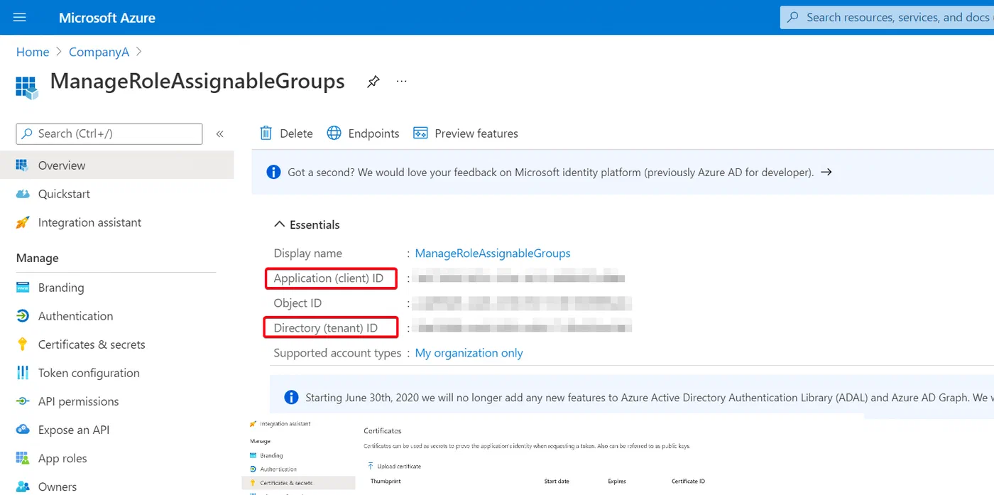 App registration credentials needed for the HTTP connector