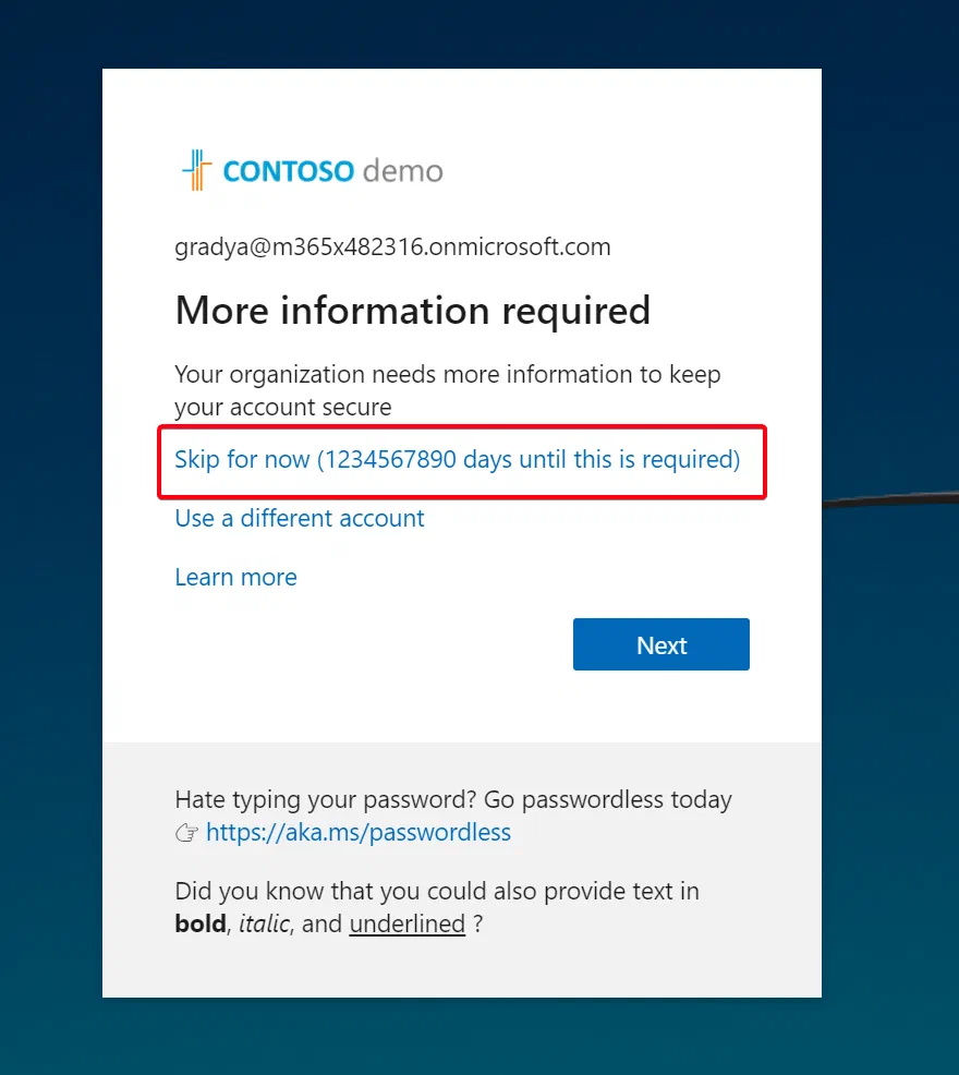 Azure portal view of the updated MFA registration policy setting