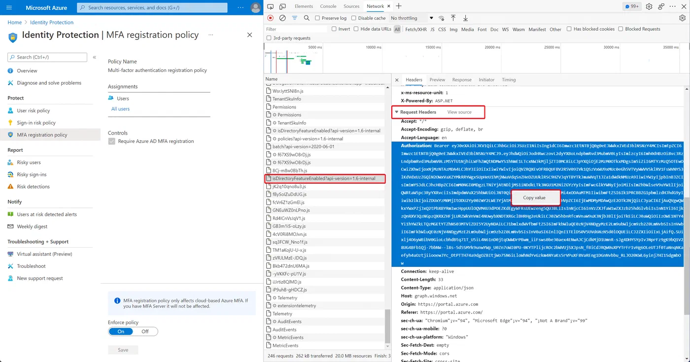 Browser request headers used to refresh an expired access token