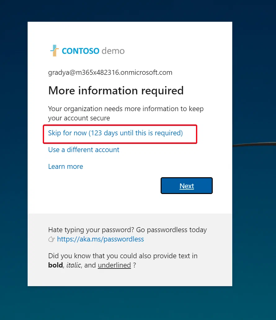 MFA registration policy settings after the policy update