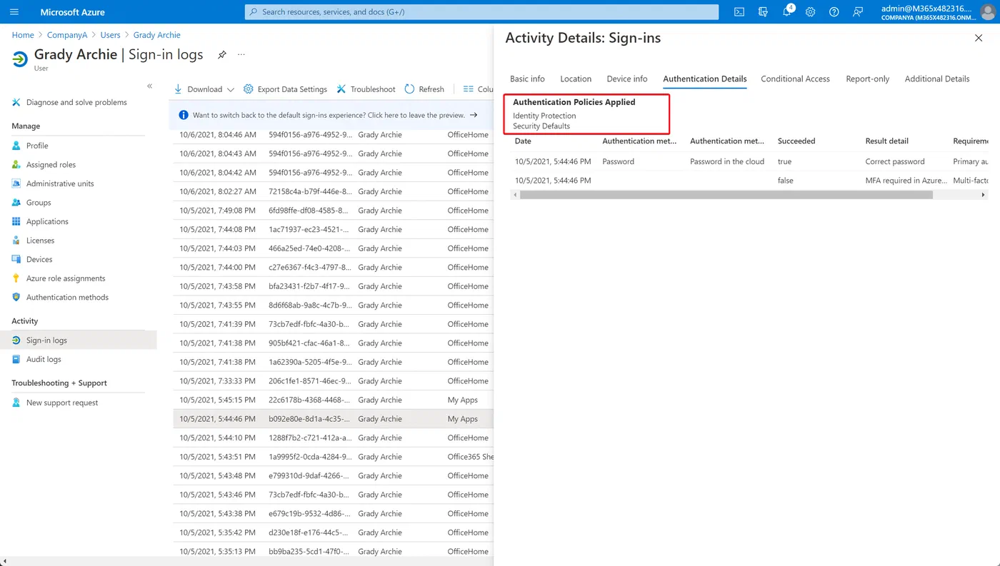Security Defaults settings affecting the MFA registration policy