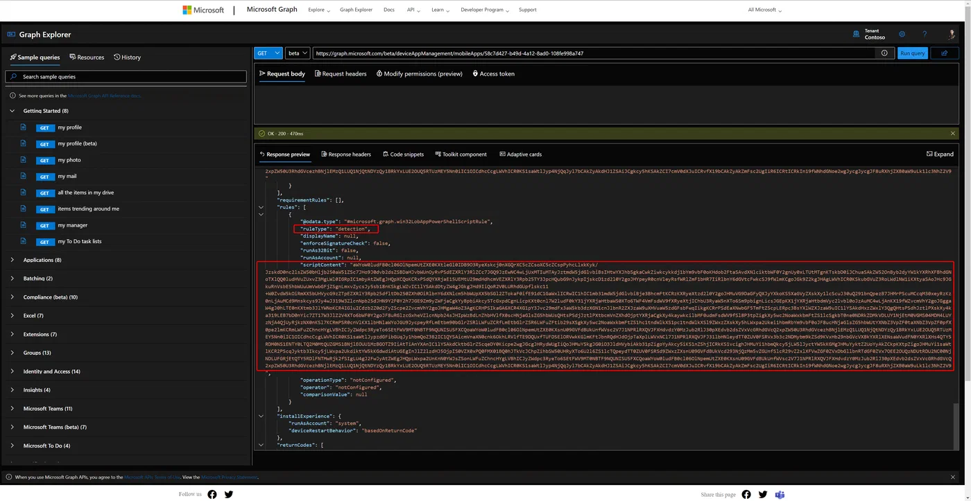 Graph Explorer request for a Win32 app custom detection script