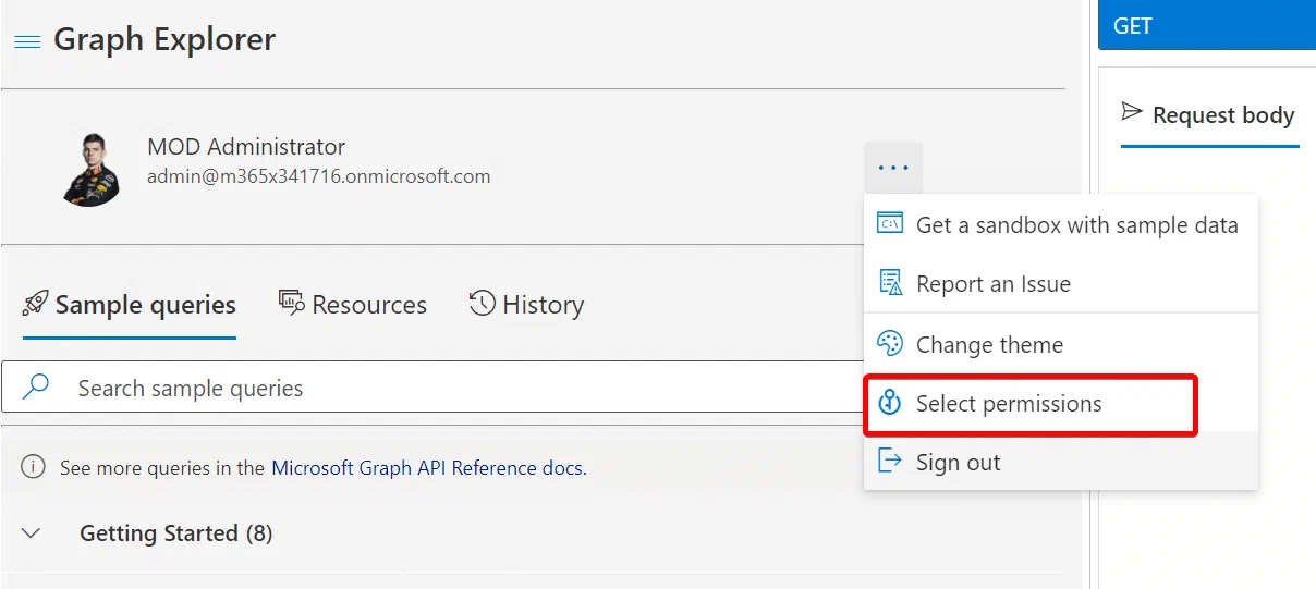 Graph Explorer request permission for reading Intune configuration