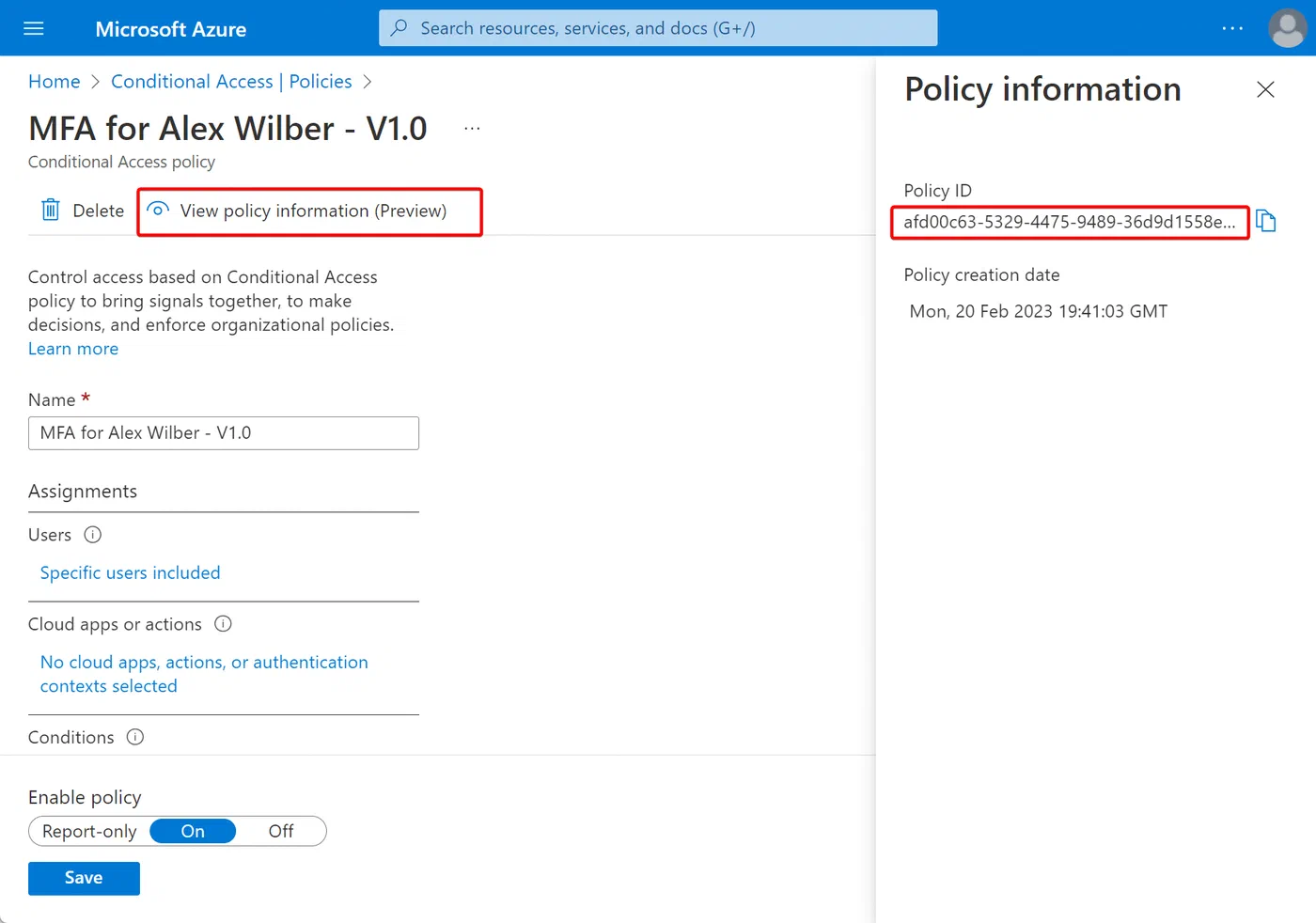 Screenshot related to Duplicate a policy using Graph Explorer and Graph API