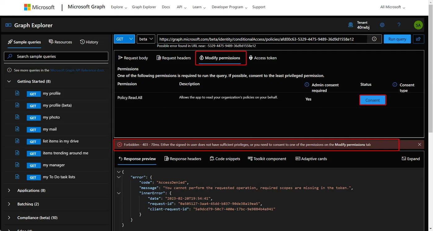 Screenshot related to Duplicate a policy using Graph Explorer and Graph API