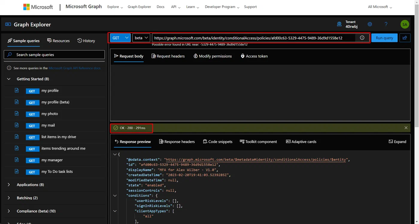 Screenshot related to Duplicate a policy using Graph Explorer and Graph API