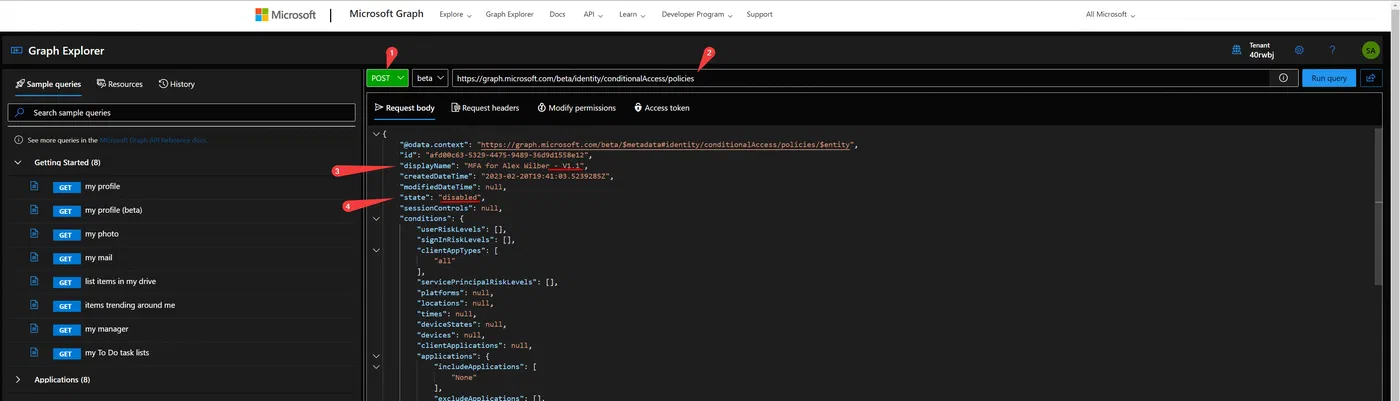 Screenshot related to Duplicate a policy using Graph Explorer and Graph API