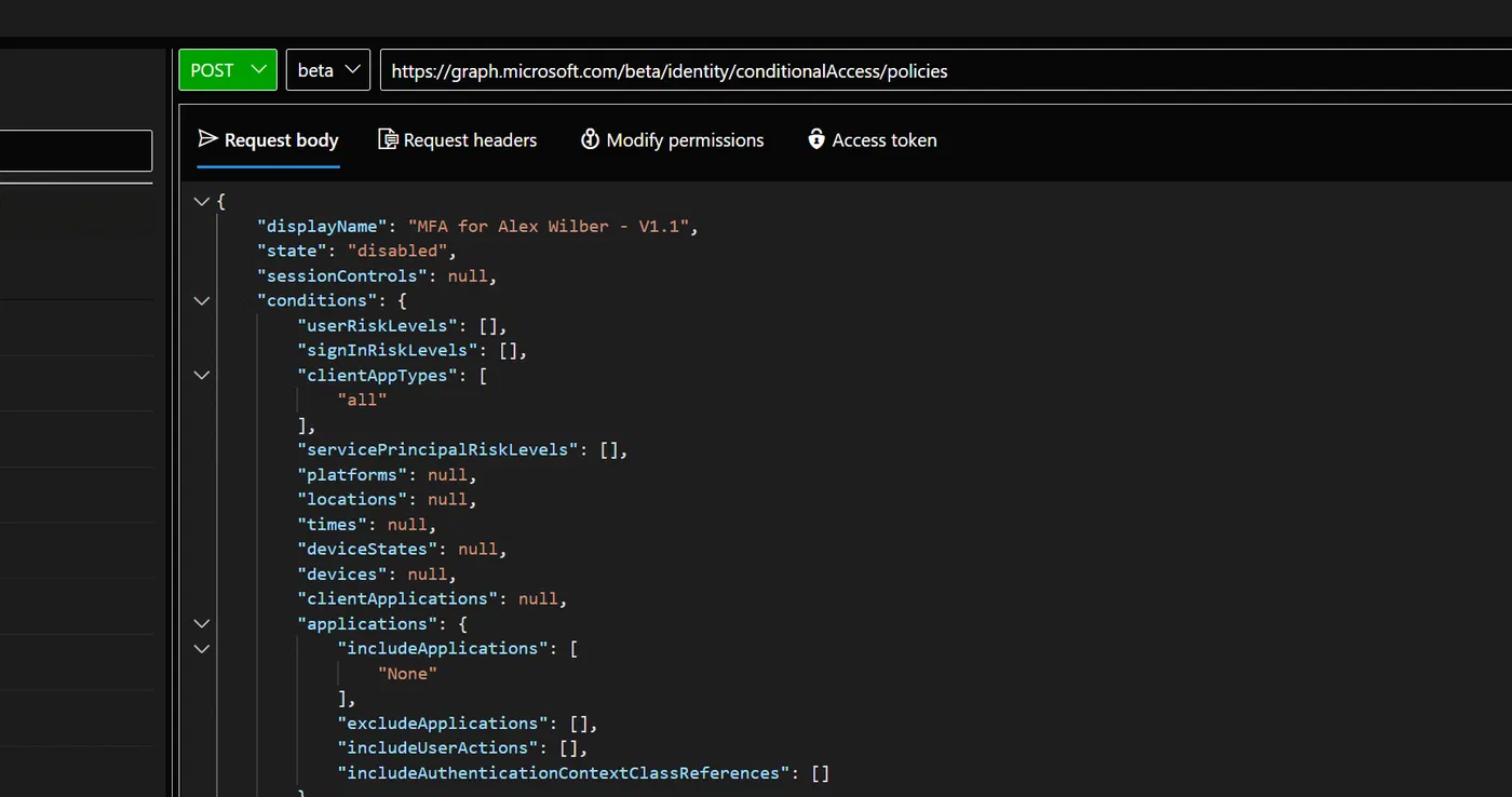 Screenshot related to Duplicate a policy using Graph Explorer and Graph API