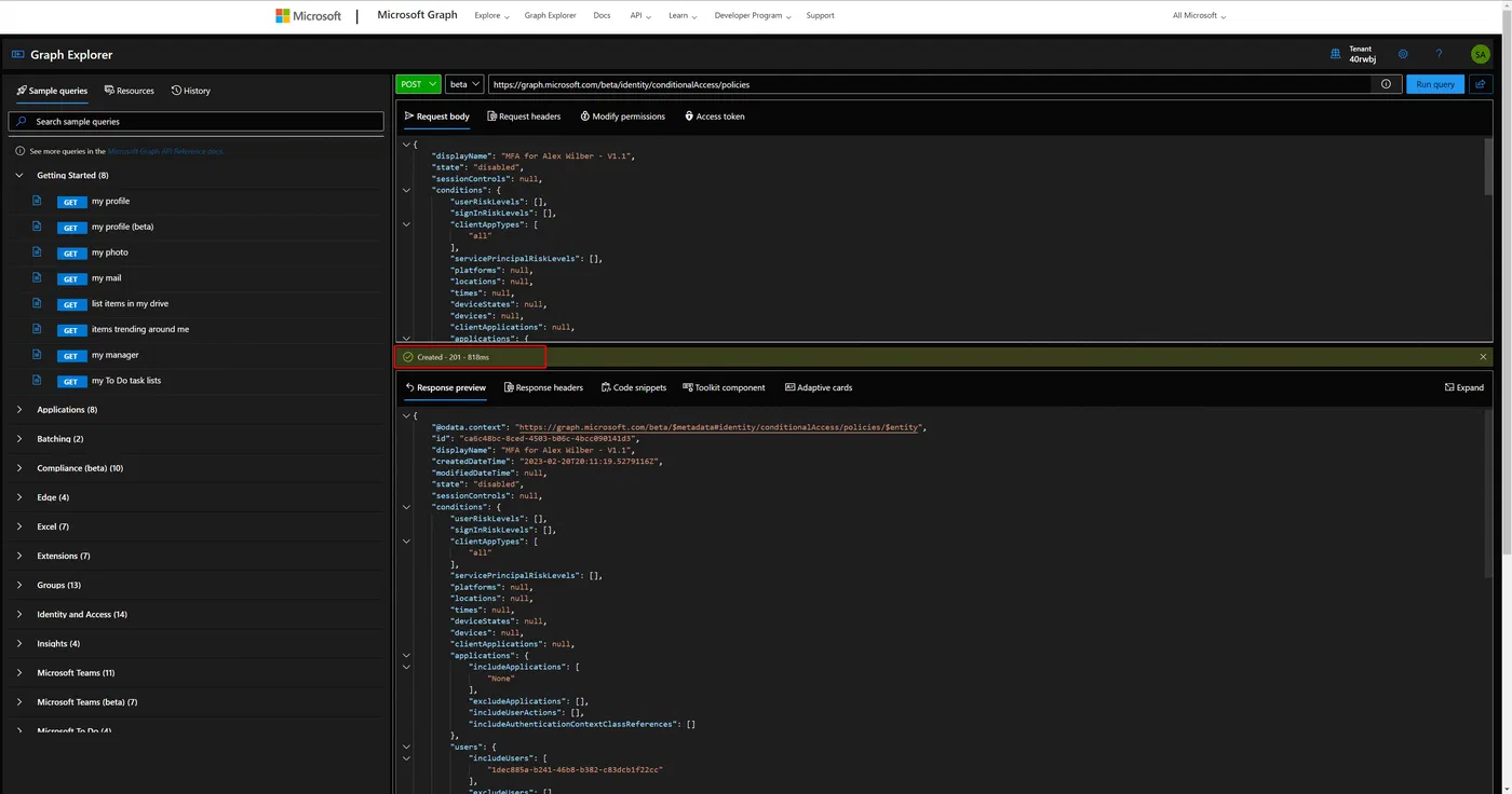 Screenshot related to Duplicate a policy using Graph Explorer and Graph API