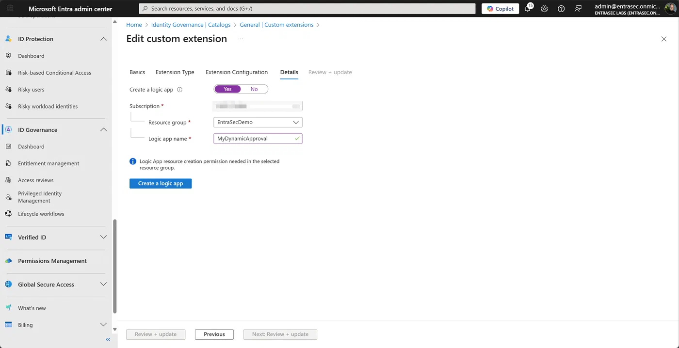 Screenshot 6 from Dynamic approval in Entra ID access packages using custom extensions