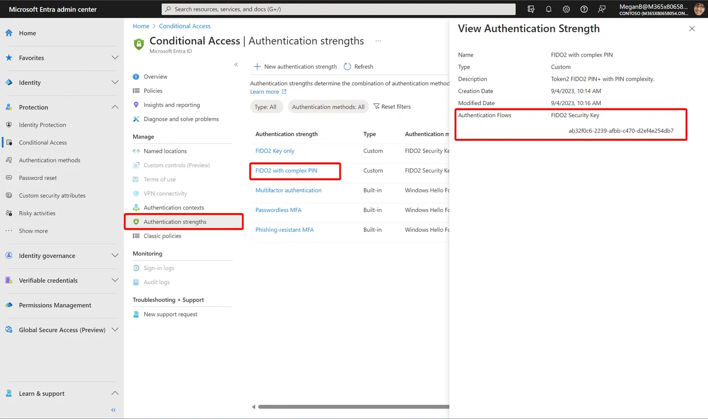 Authentication strength configuration restricting FIDO2 security key vendors
