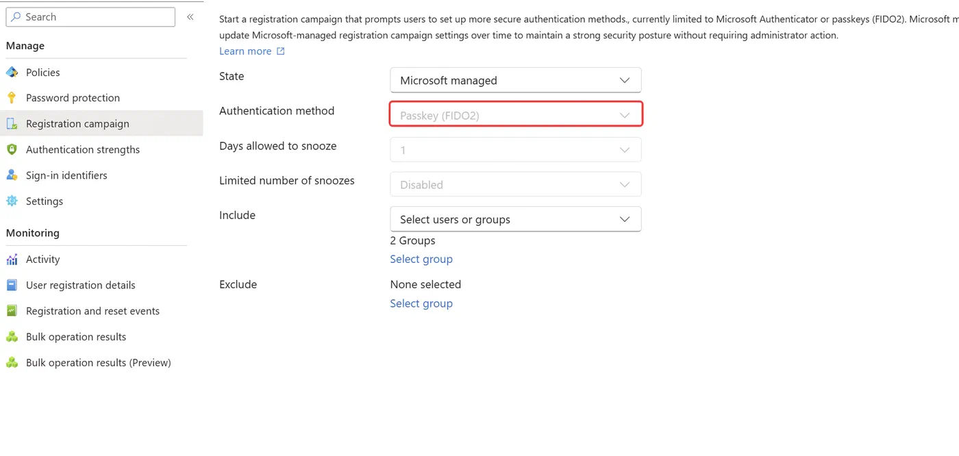 Microsoft Entra passkey registration campaign