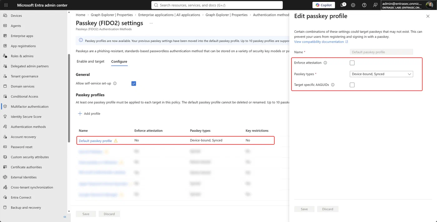 Microsoft 365 passkey settings