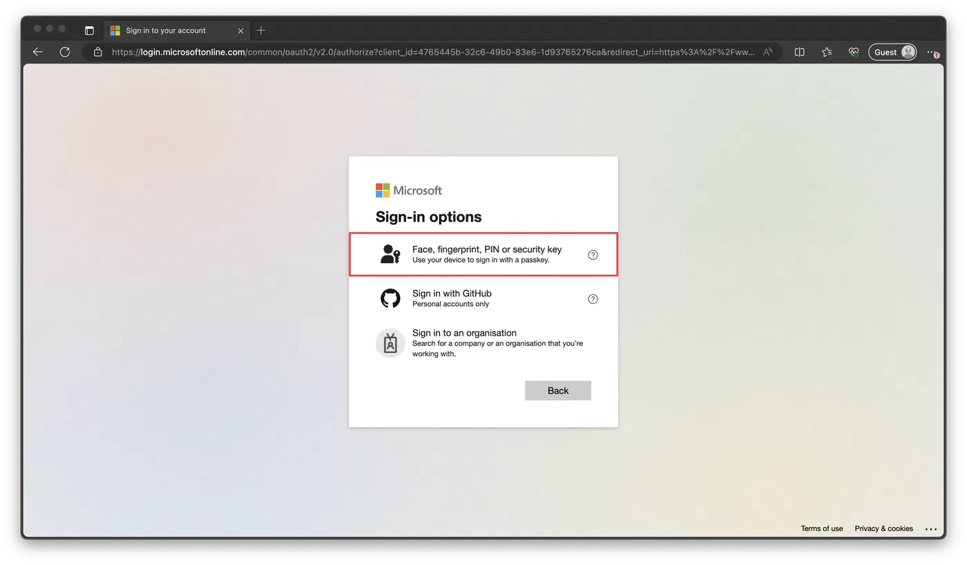 macOS cross-device passkey sign-in screen
