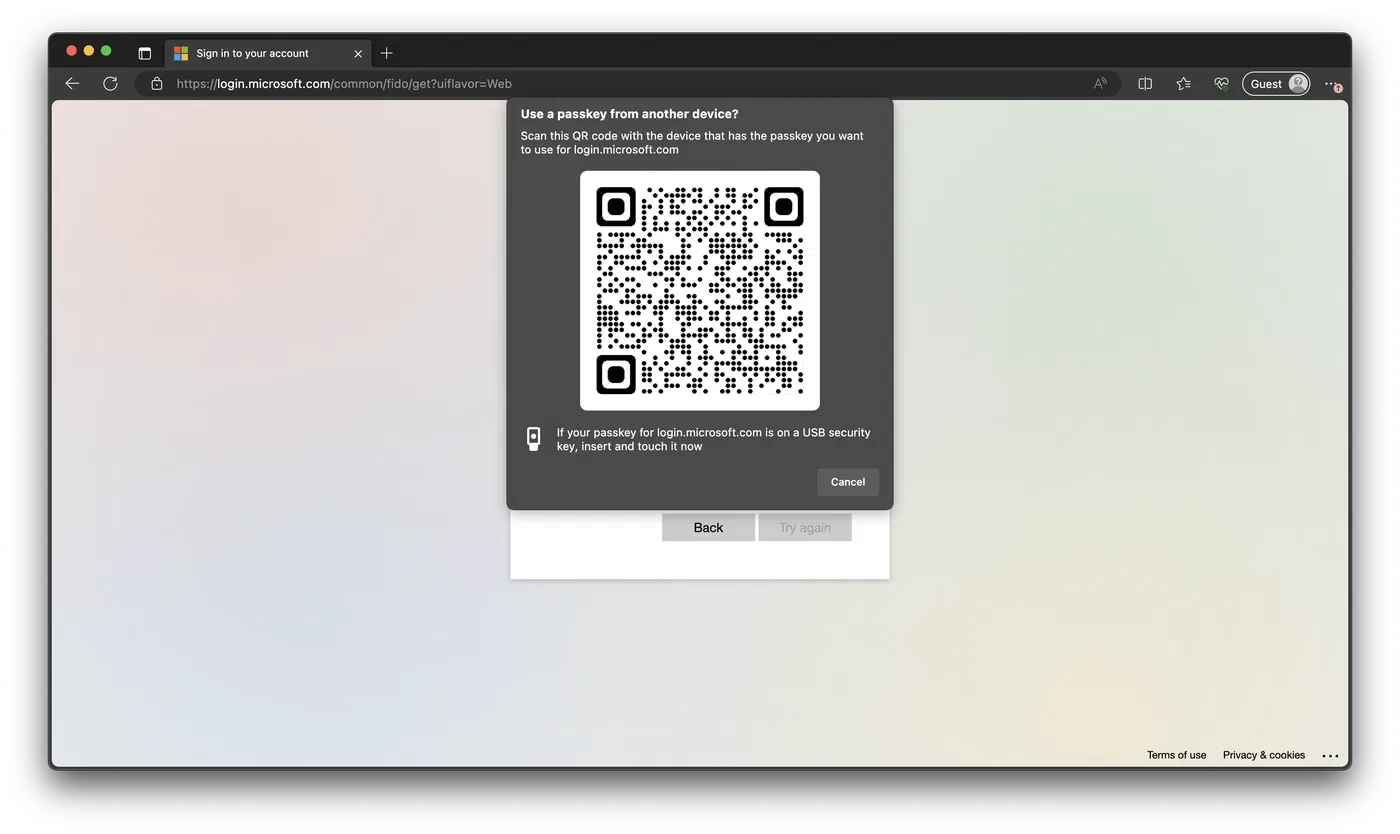 macOS cross-device passkey sign-in screen