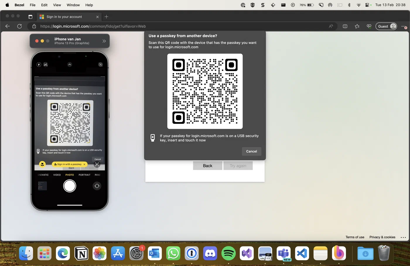 macOS cross-device passkey sign-in screen