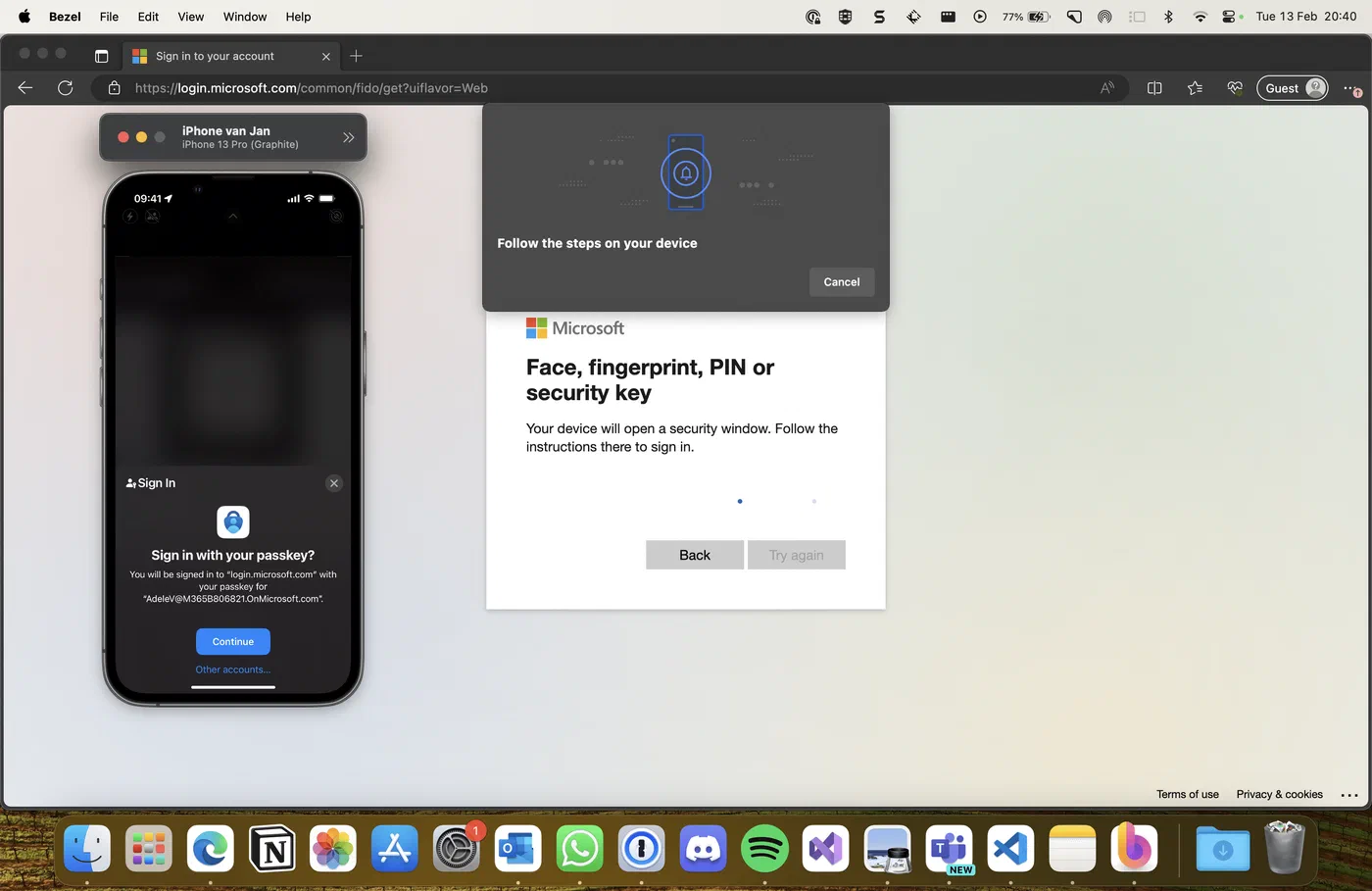 macOS cross-device passkey sign-in screen