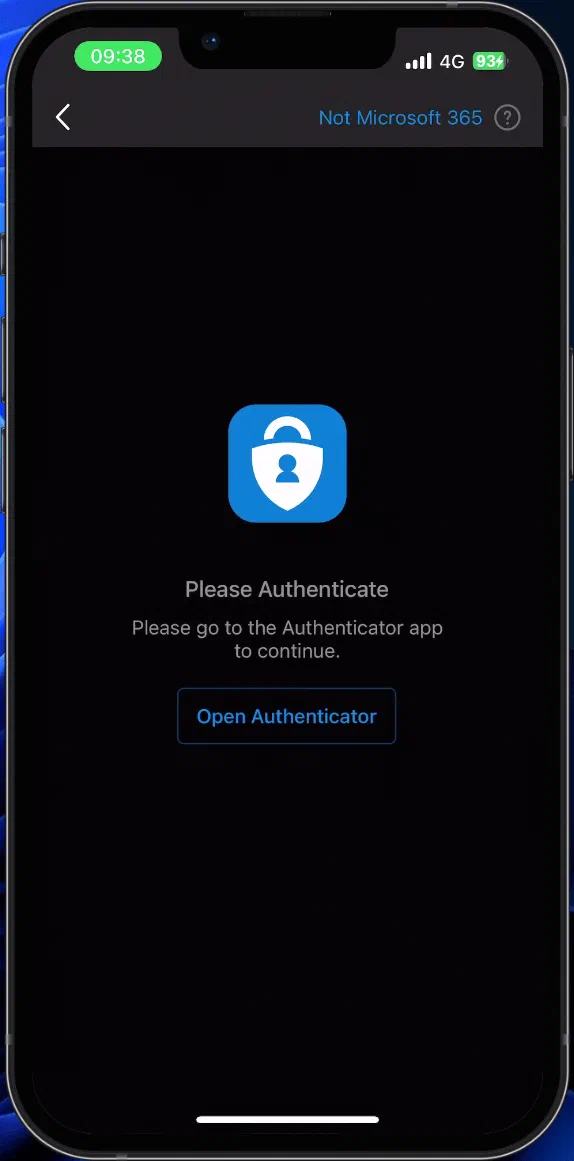 iOS passkey sign-in prompt for an Outlook account