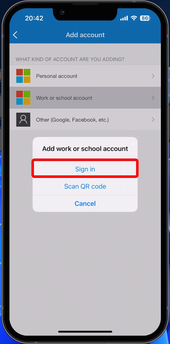 Microsoft Authenticator screen in the direct passkey registration flow