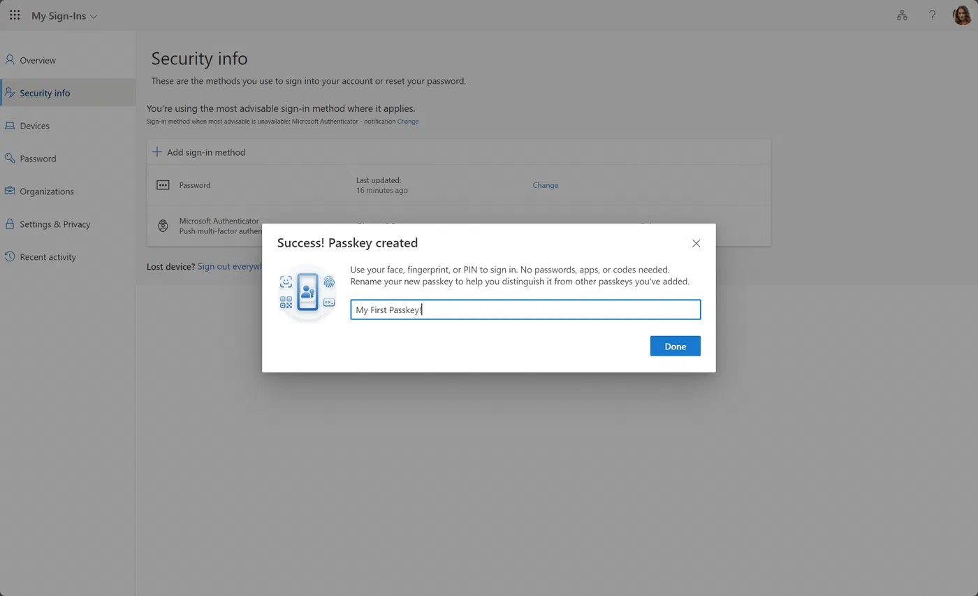 Passkey naming screen in Microsoft Authenticator