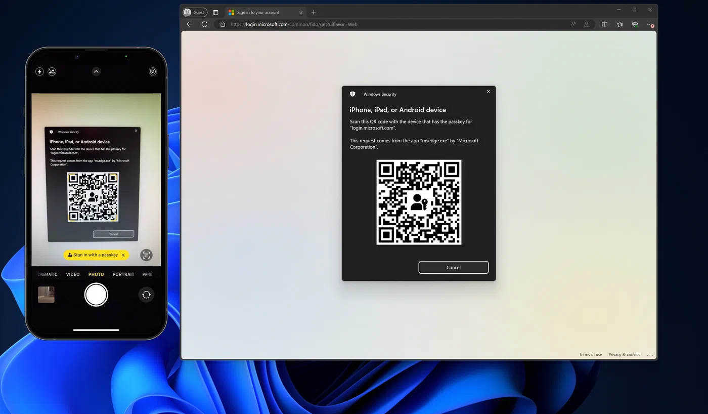 Passkey sign-in QR code for a phone to scan