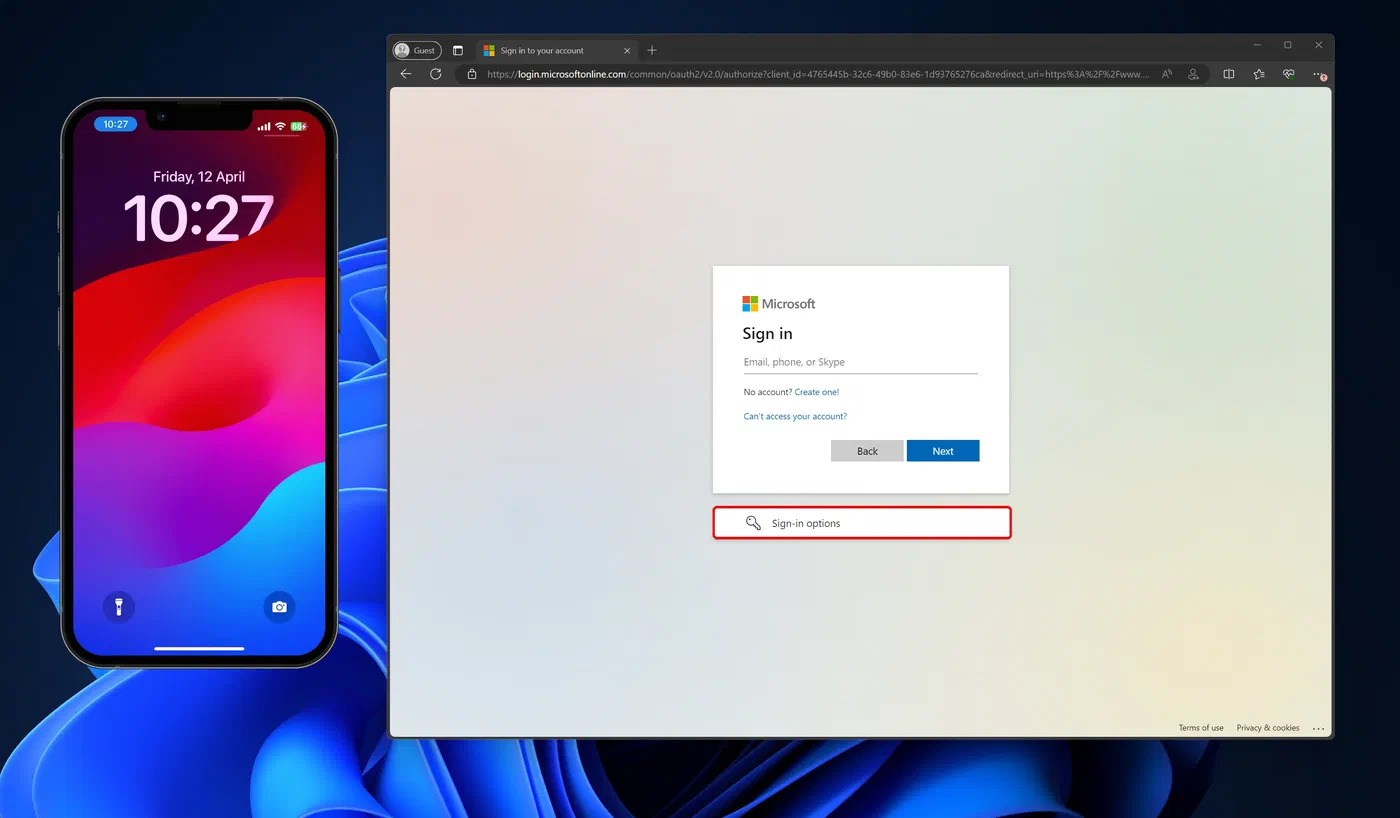 Windows sign-in page with the Sign-in options control