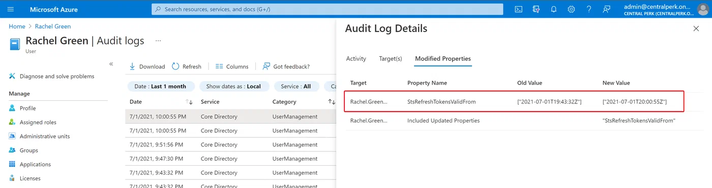 Audit log entry showing a refresh-token revocation