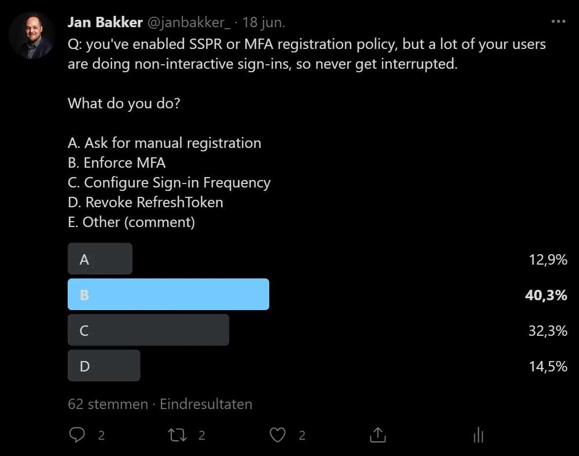 Poll responses on ways to get users enrolled for MFA